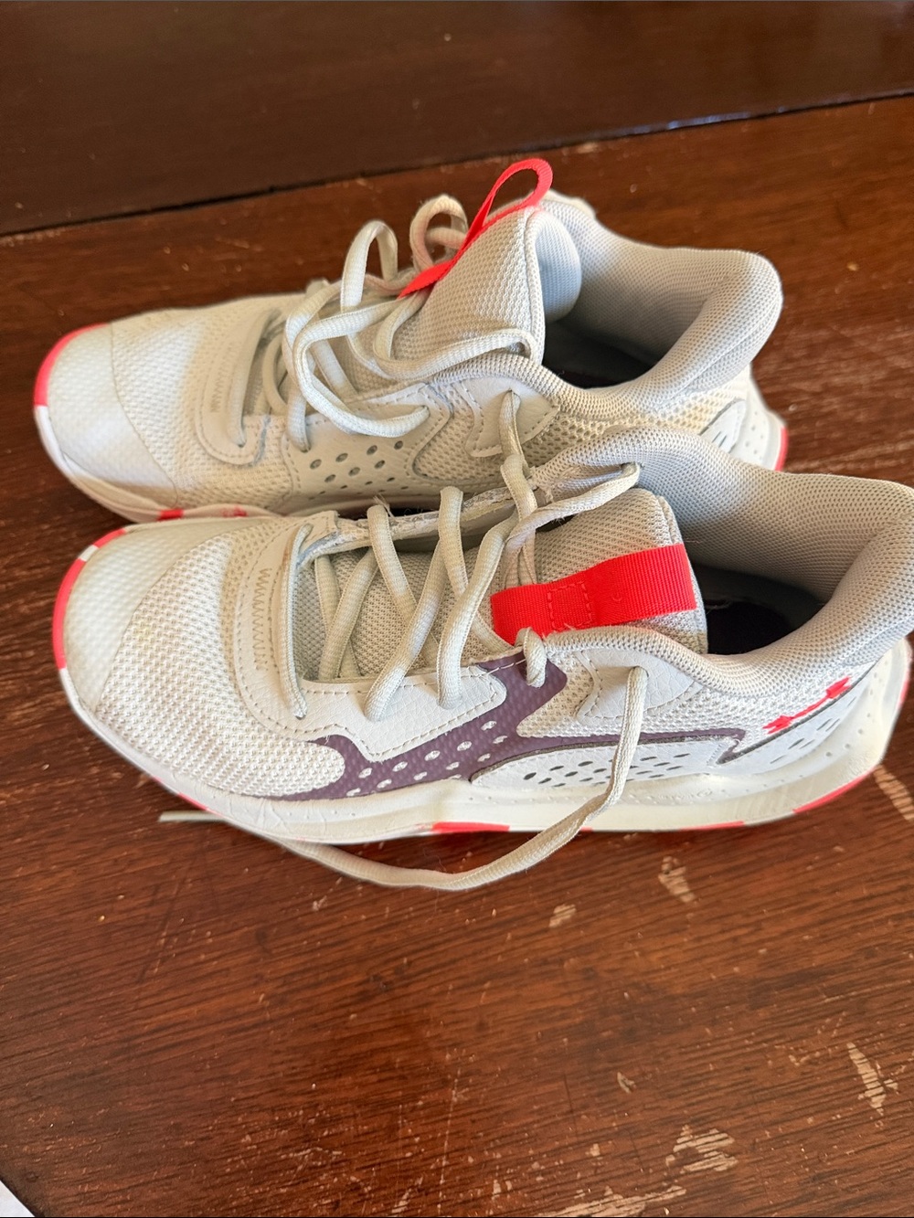 Kids Light Gray and Coral Athletic Sneakers - under Armour